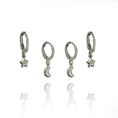 Duo Argolinhas Noturno - Meia Lua e Estrela